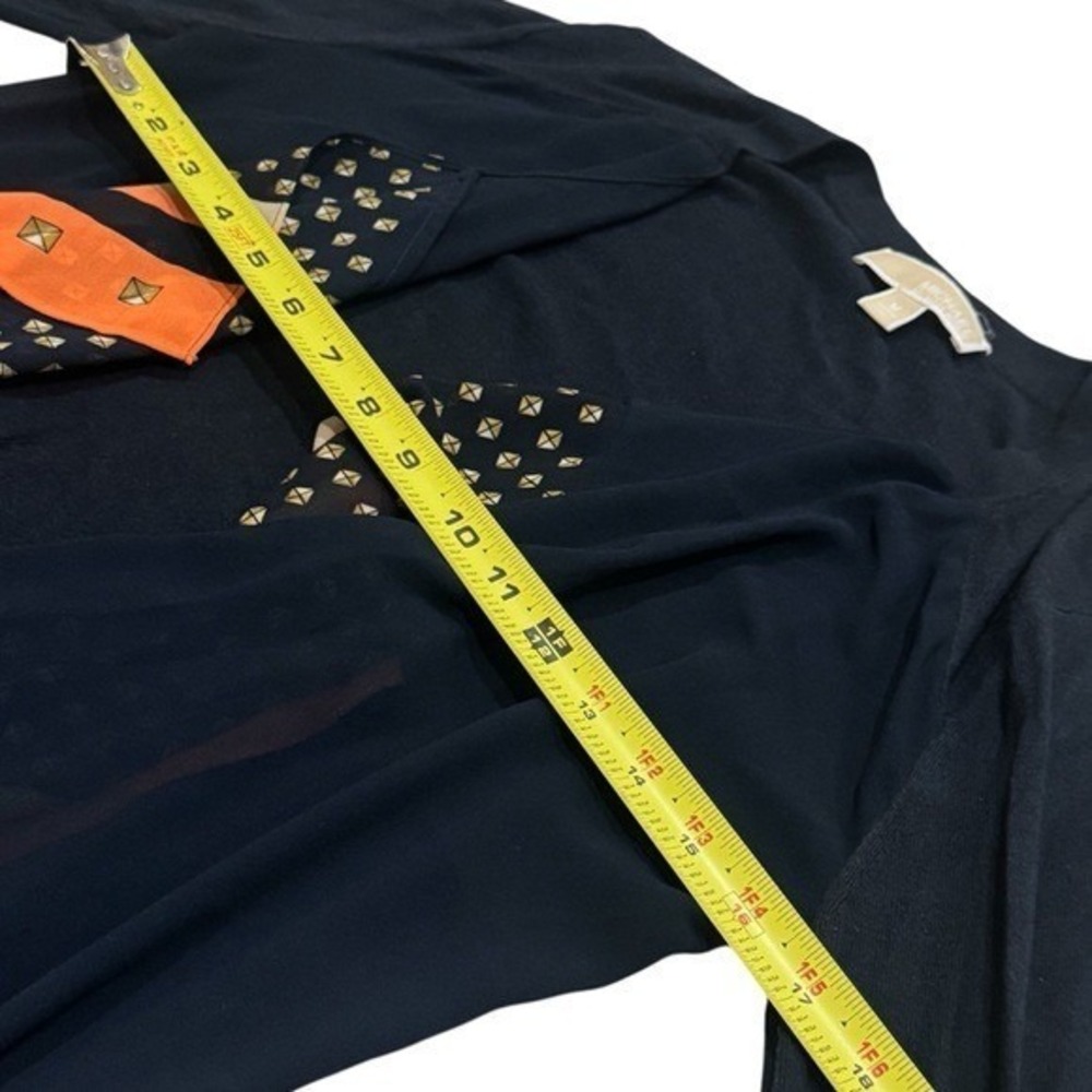 Michael Kors Navy Handkerchief Trim Cardigan Lightweight Career Luxury Comfort M - Picture 7 of 8